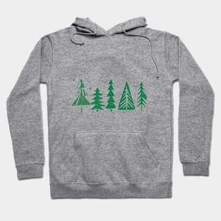 Artsy Green Woodblock Christmas Trees Hoodie